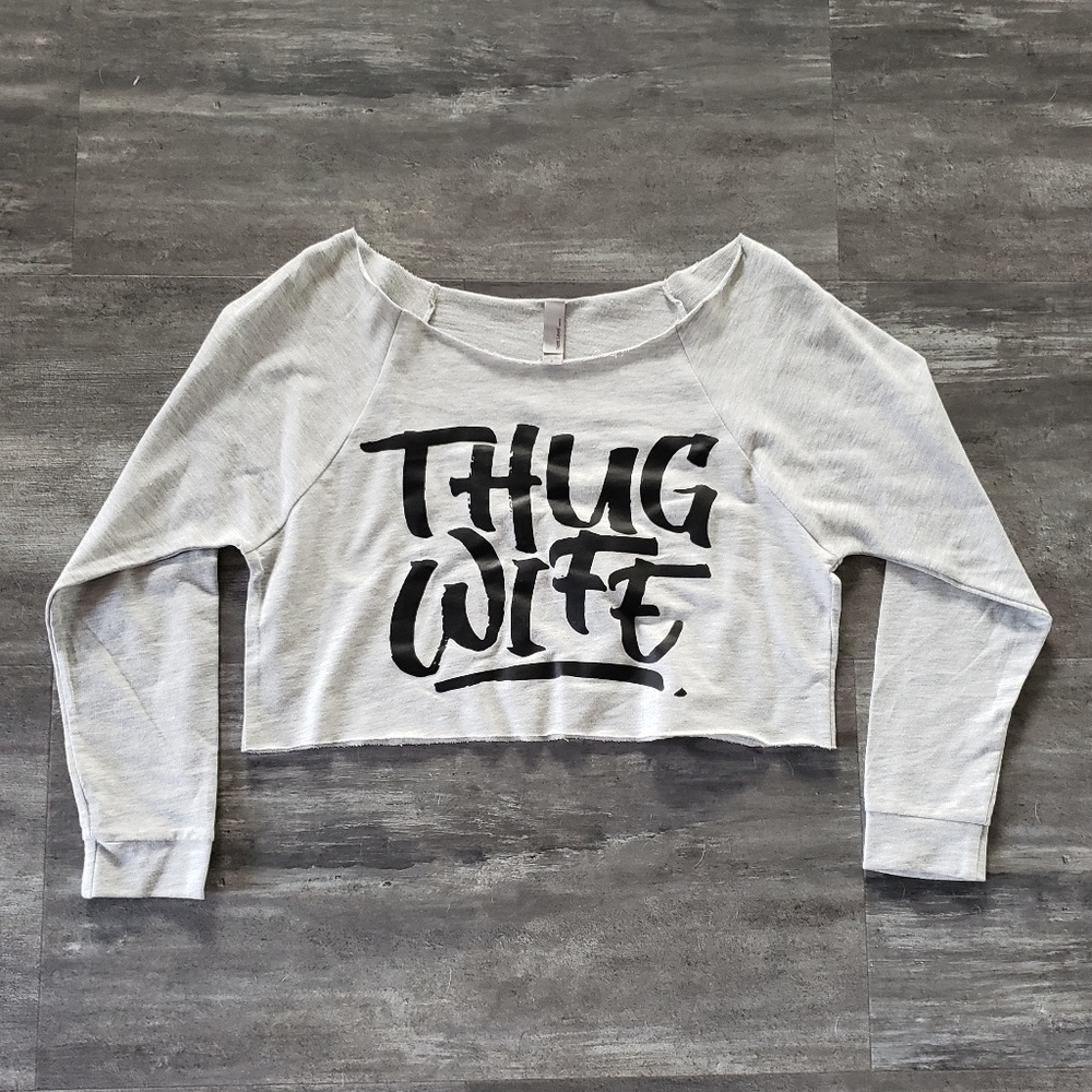 Grey Thug Wife NLA Cropped Sweater Long Sleeve